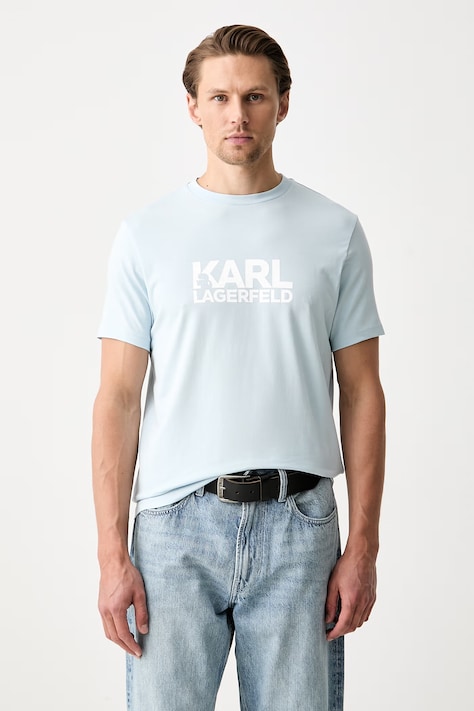 Karl Lagerfeld T-shirt męski bawełniany z elastanem niebieski 563235.755780