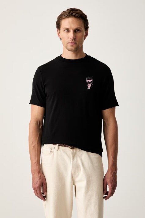 Karl Lagerfeld T-shirt męski bawełniany z elastanem czarny 563235.755048