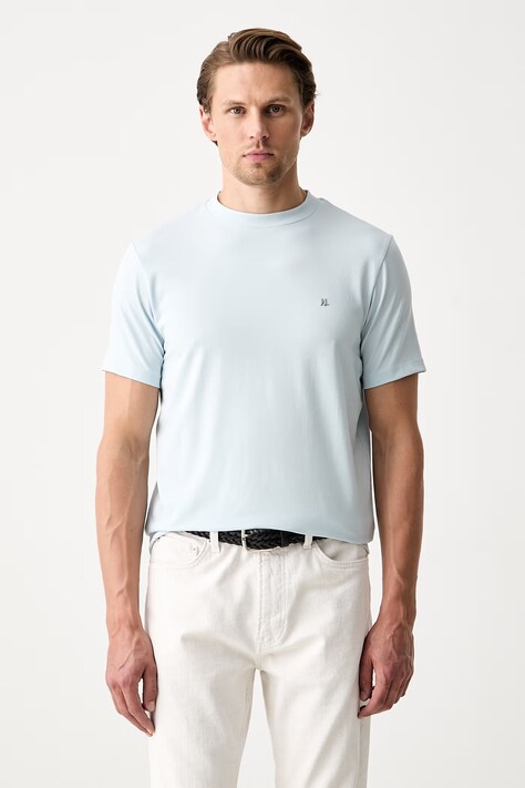 Karl Lagerfeld T-shirt męski bawełniany z elastanem niebieski 563221.755045