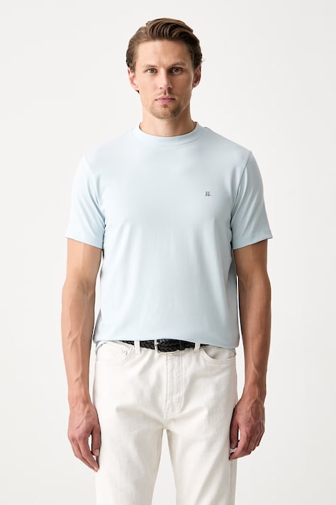 Karl Lagerfeld T-shirt męski bawełniany z elastanem niebieski 563221.755045