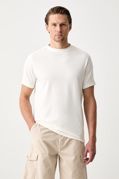 Karl Lagerfeld T-shirt męski bawełniany z elastanem beżowy 563221.755044