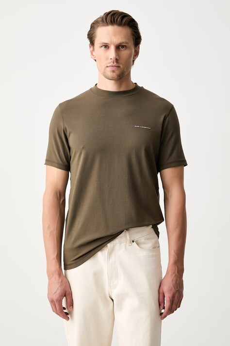 Karl Lagerfeld T-shirt basic męski bawełniany z elastanem zielony 563221.755042