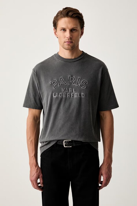 Karl Lagerfeld T-shirt męski bawełniany szary 563250.755170