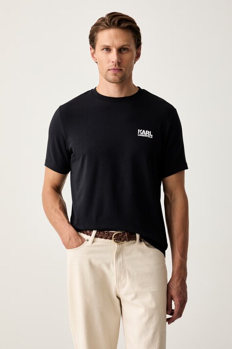 Karl Lagerfeld t-shirt ανδρικό βαμβακερό με ελαστάν σκούρο μπλε 563235.755781