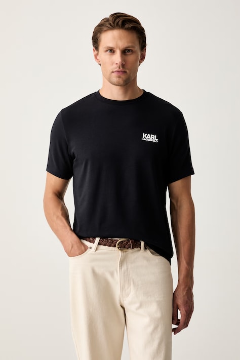 Karl Lagerfeld t-shirt da uomo in cotone con elastan blu navy 563235.755781