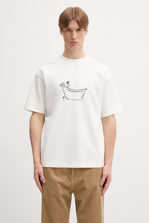 Drôle de Monsieur Wine Bath T-shirt bawełniany męski biały L-TS330-CO002