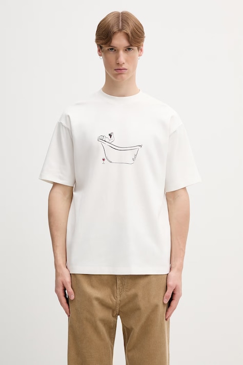 Drôle de Monsieur Wine Bath T-shirt bawełniany męski biały L-TS330-CO002