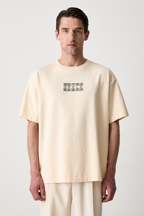 Drôle de Monsieur T-shirt męski bawełniany Ornements beżowy L-TS326-CO248