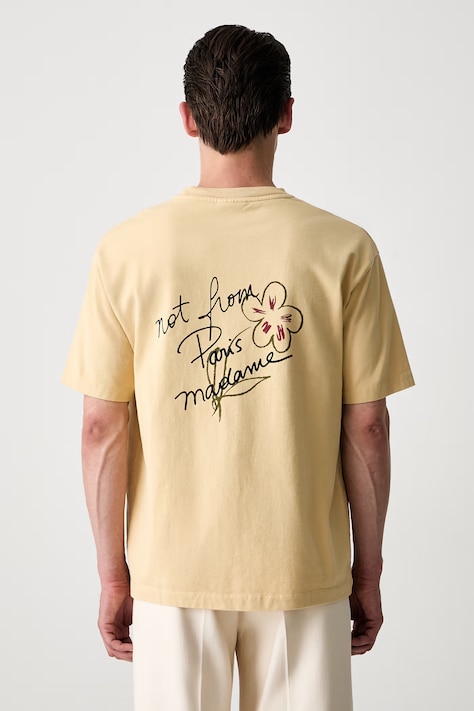 Drôle de Monsieur T-shirt męski bawełniany Esquisse Slogan beżowy L-TS188-CO248