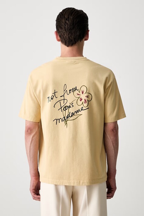 Drôle de Monsieur Esquisse Slogan T-shirt bawełniany męski beżowy L-TS188-CO248