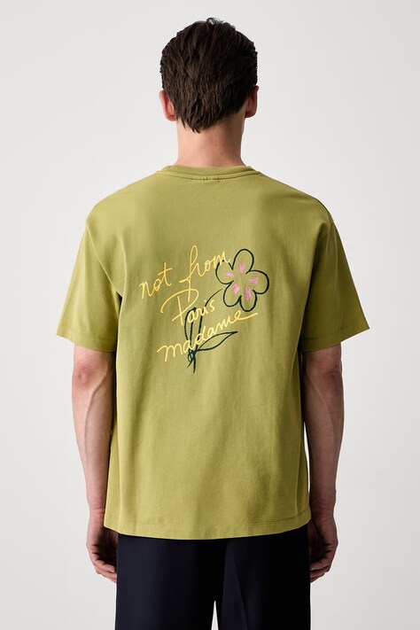 Drôle de Monsieur T-shirt męski bawełniany Esquisse Slogan zielony L-TS188-CO248