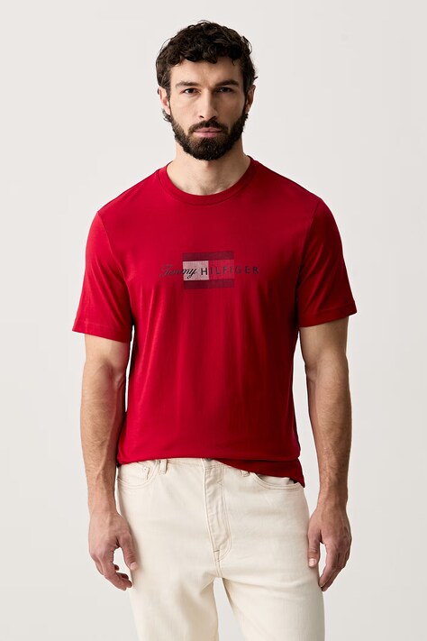 Tommy Hilfiger majica za muškarce od pamuka crvena MW0MW43226