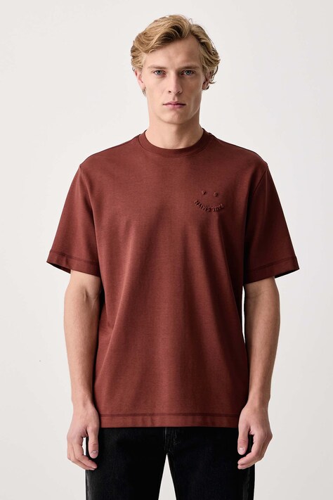 PS Paul Smith T-shirt męski bawełniany z elastanem brązowy M2R-965X-W22560