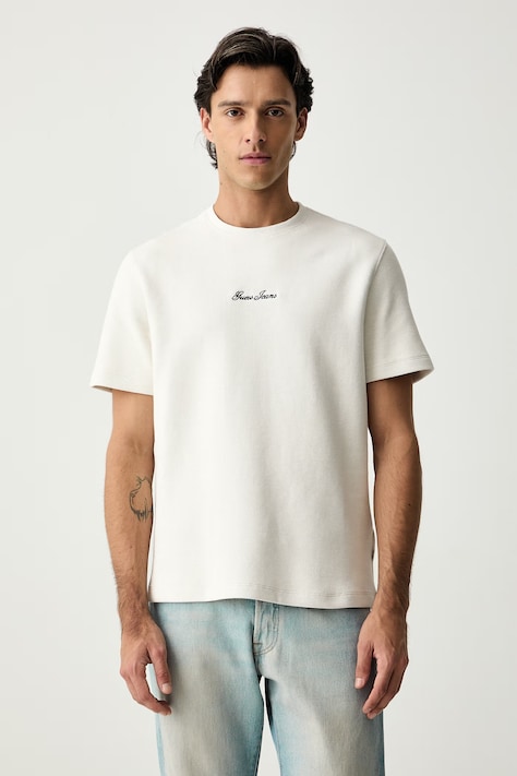 Guess Jeans T-shirt męski z bawełną beżowy M6YP09 K4177