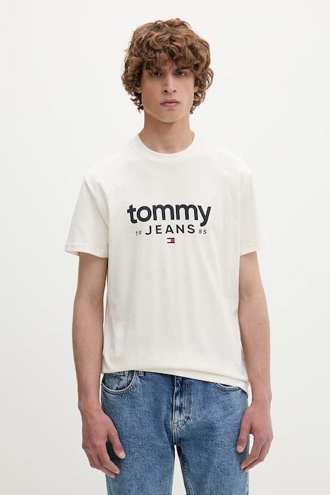 Tommy Jeans T-shirt męski bawełniany beżowy DM0DM23376