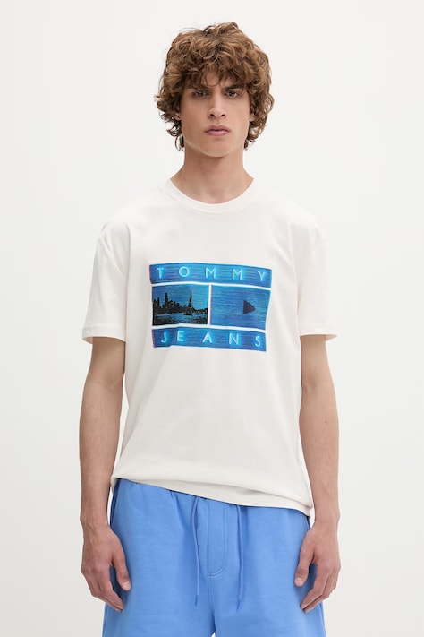Tommy Jeans T-shirt męski bawełniany beżowy DM0DM23191