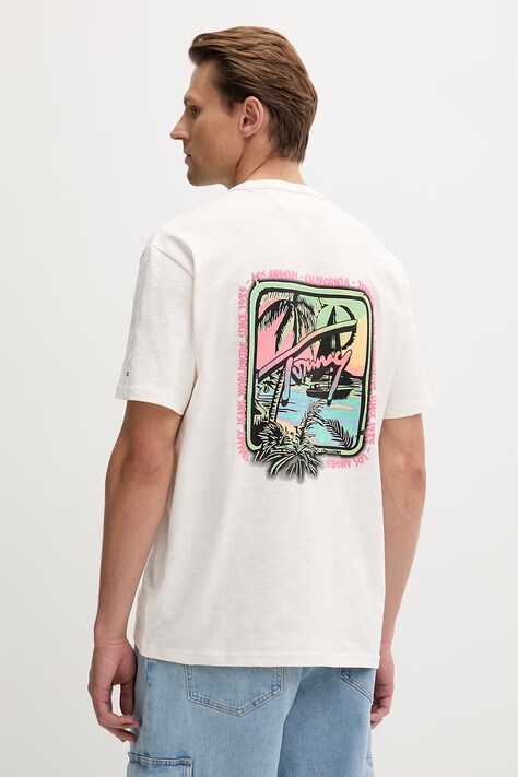 Tommy Jeans T-shirt męski bawełniany beżowy DM0DM23190