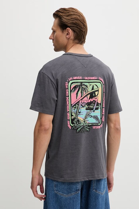 Tommy Jeans t-shirt Ανδρικό βαμβακερό γκρι DM0DM23190