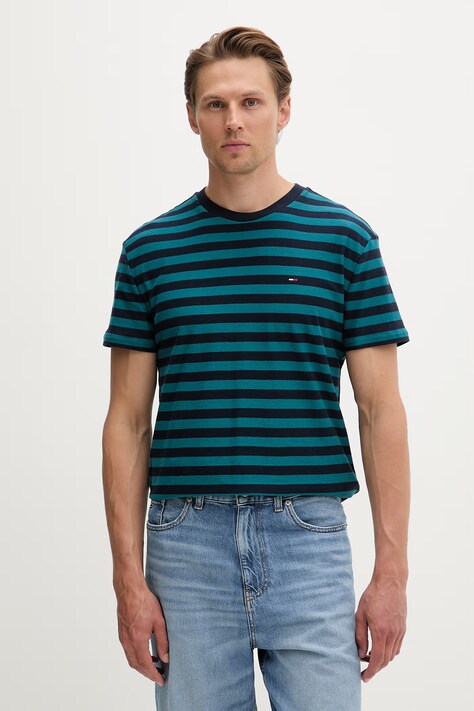Tommy Jeans T-shirt męski bawełniany turkusowy DM0DM23169