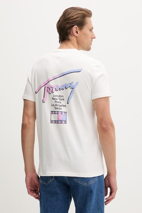 Tommy Jeans T-shirt męski bawełniany beżowy DM0DM23253