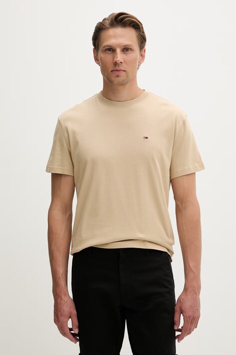 Tommy Jeans T-shirt oversize Ανδρικός βαμβακερός μπεζ DM0DM22504