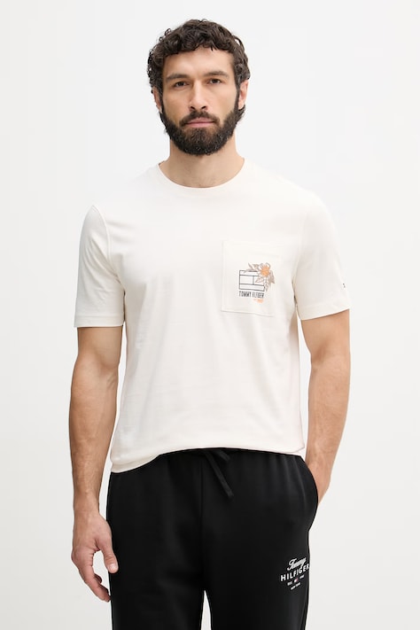 Tommy Hilfiger majica za muškarce od pamuka bež MW0MW44260