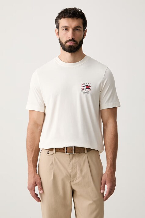 Tommy Hilfiger T-shirt męski bawełniany beżowy MW0MW43390