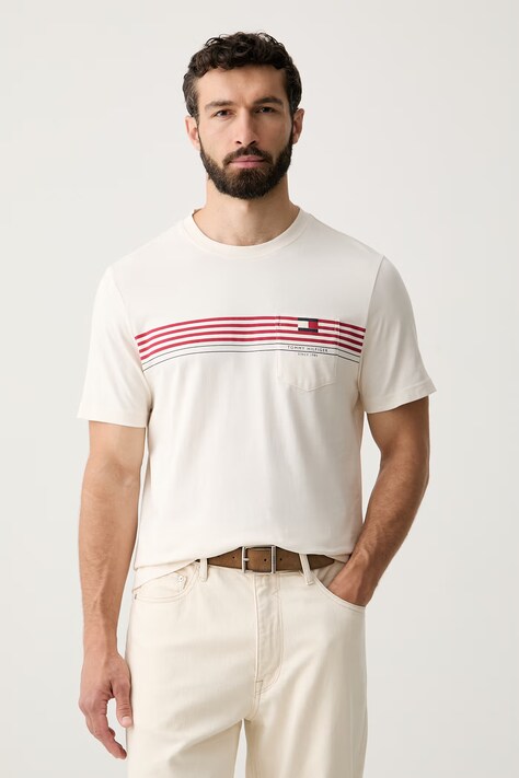 Tommy Hilfiger T-shirt męski bawełniany beżowy MW0MW43389