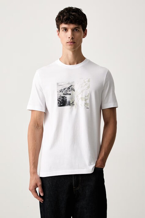 BOSS Orange T-shirt męski bawełniany Te_Motors beżowy 50566627