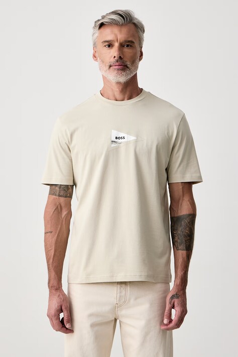 BOSS Green T-shirt ανδρικό βαμβακερό με ελαστάν TS_Network Photo μπεζ 50564740