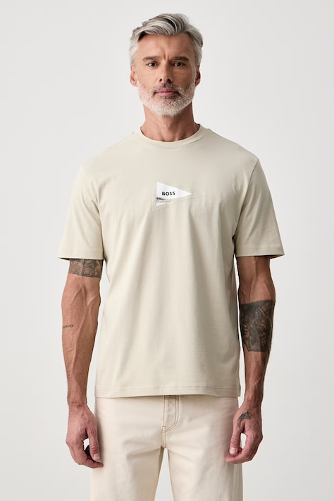 BOSS Green T-shirt ανδρικό βαμβακερό με ελαστάν TS_Network Photo μπεζ 50564740