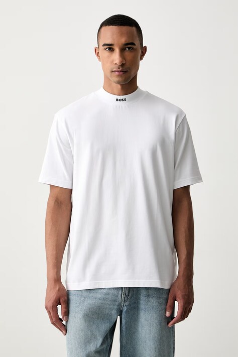 BOSS Green majica za muškarce od pamuka s elastanom Tee Collar bijela 50562120