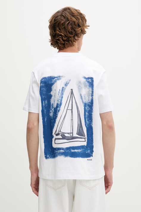 HUGO t-shirt ανδρικό βαμβακερό Disail λευκό 50566029