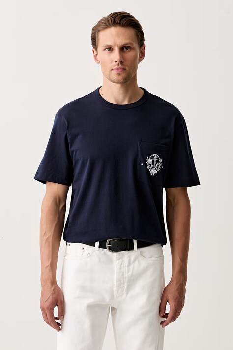 HUGO T-shirt męski bawełniany Durstee granatowy 50564292
