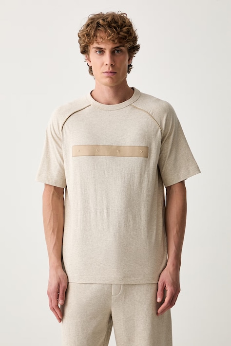 HUGO t-shirt ανδρικό βαμβακερό Dalik μπεζ 50563112