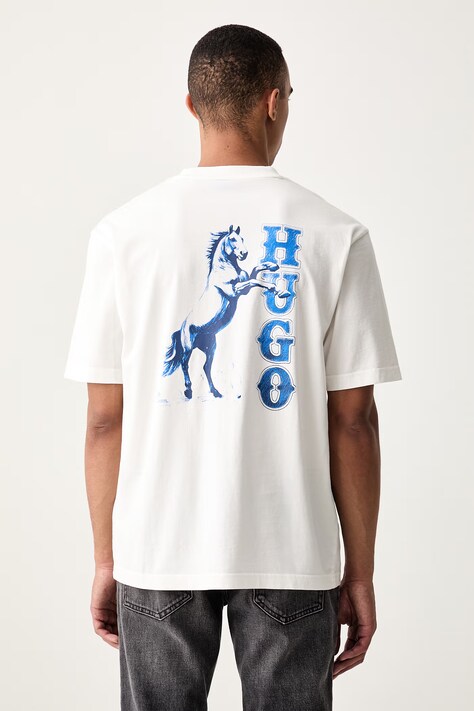 HUGO Blue T-shirt męski bawełniany Noxwash biały 50569865