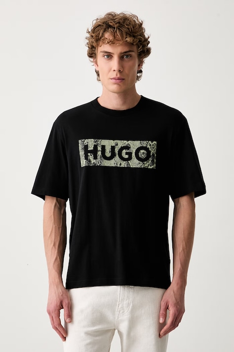 HUGO Blue футболка для мужчин из хлопка Nerpient чёрная 50566041