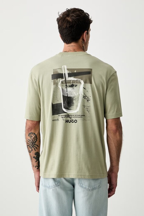 HUGO Blue T-shirt męski bawełniany Nurobos zielony 50566027