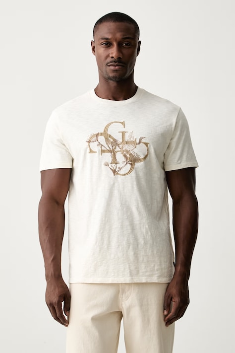 Guess T-shirt ανδρικό βαμβακερό μπεζ M6YI59 K4637