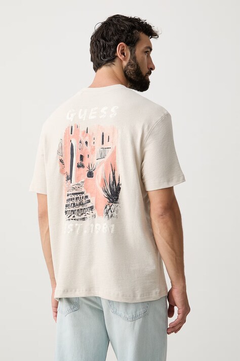 Guess T-shirt swetrowy męski bawełniany beżowy M6YI39 K4225