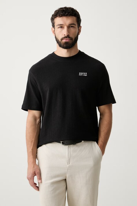 Guess πλεκτό t-shirt ανδρικό βαμβακερό μαύρο M6YI39 K4225
