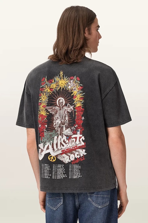 AllSaints oversize kratka majica moška bombažna ROQUE črna M054PE