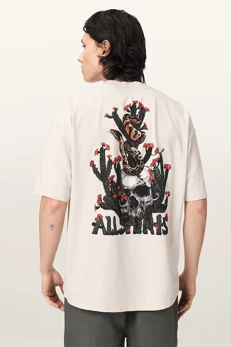 AllSaints oversize tričko pánské bavlněné CACTI béžové M044PE