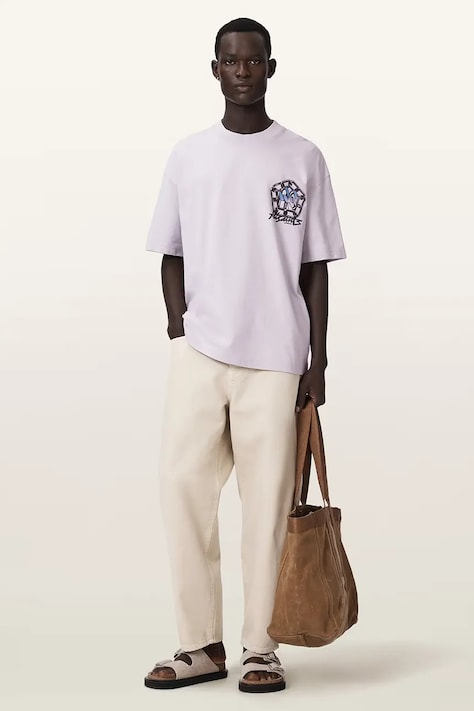 AllSaints T-shirt basic męski z dodatkiem lnu AFFIX fioletowy M040PE