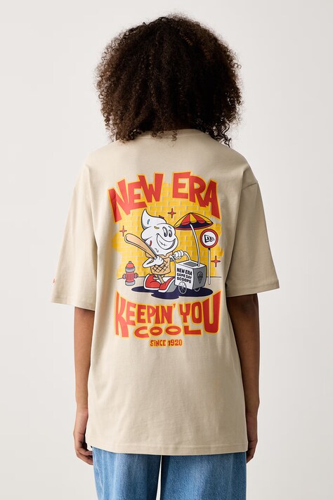 New Era T-shirt bawełniany beżowy 60897480