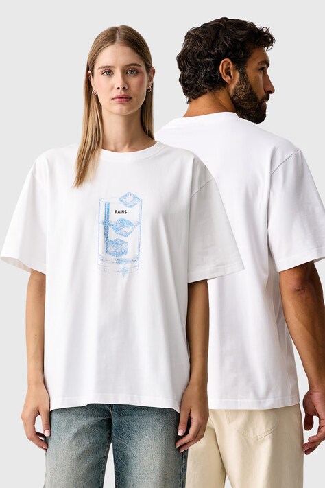 Rains T-shirt βαμβακερό Classic T-shirt Cubes λευκό 41550