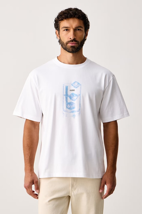 Rains T-shirt bawełniany Classic T-shirt Cubes biały 41550