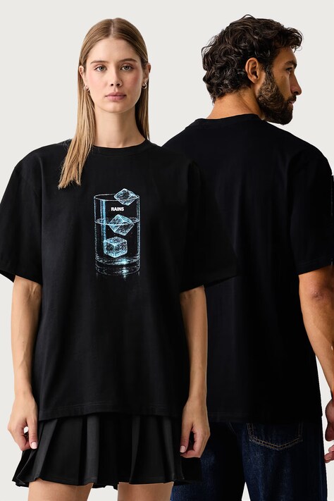 Rains Tricou din bumbac Classic T-shirt Cubes negru 41550