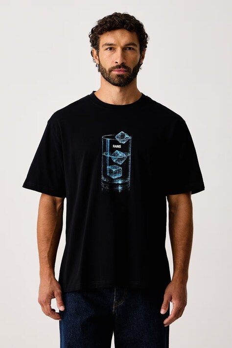 Rains T-shirt bawełniany Classic T-shirt Cubes czarny 41550