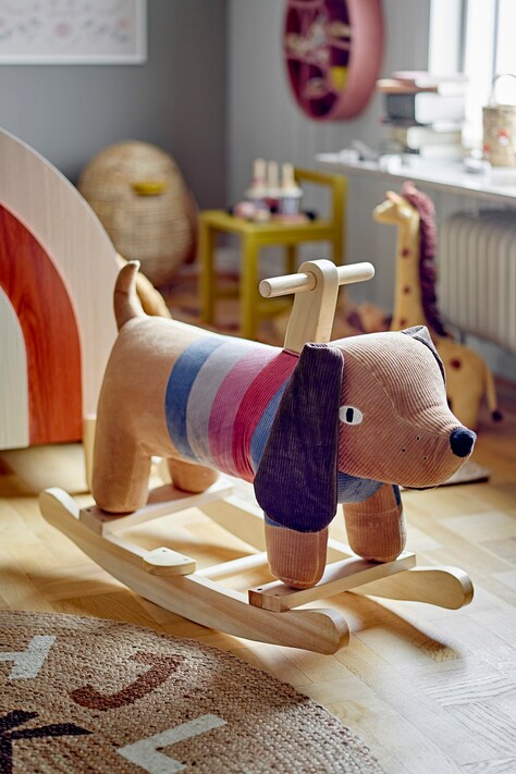 Bloomingville MINI Koń na biegunach dziecięcy Charlie Rocking Toy, Dog beżowy 82054120